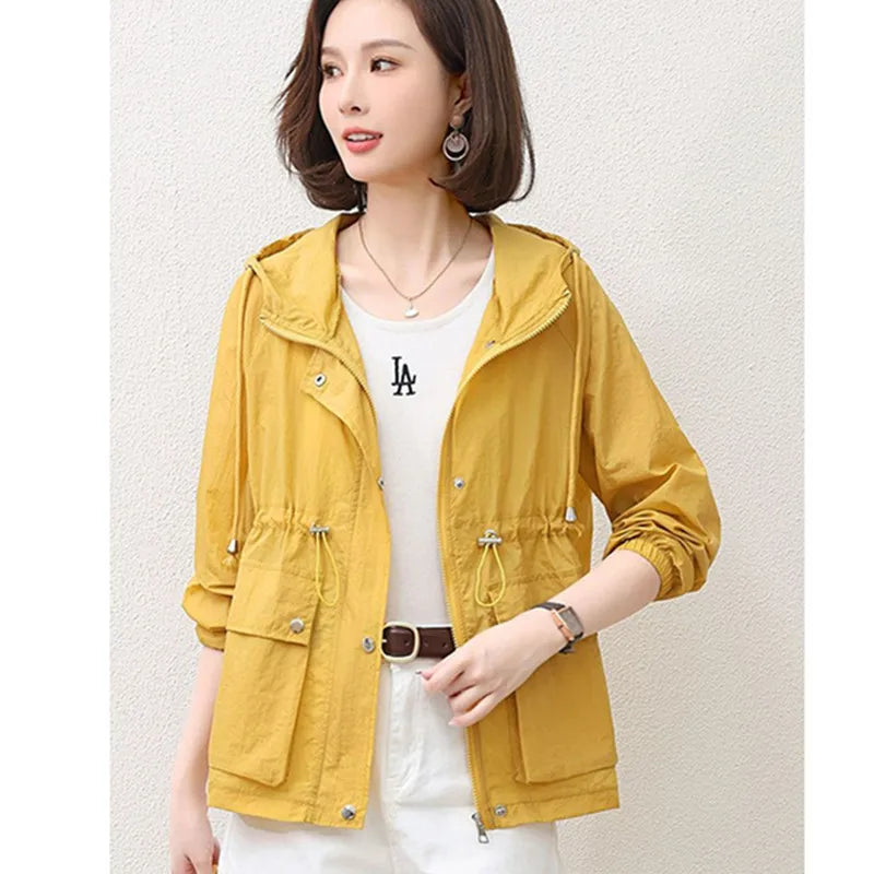 2025 New Summer Women's Jacket Thin Coat Casual Windbreaker Sun Protection Jackets Basic Zipper Coat Tops Female-belleandkai.com