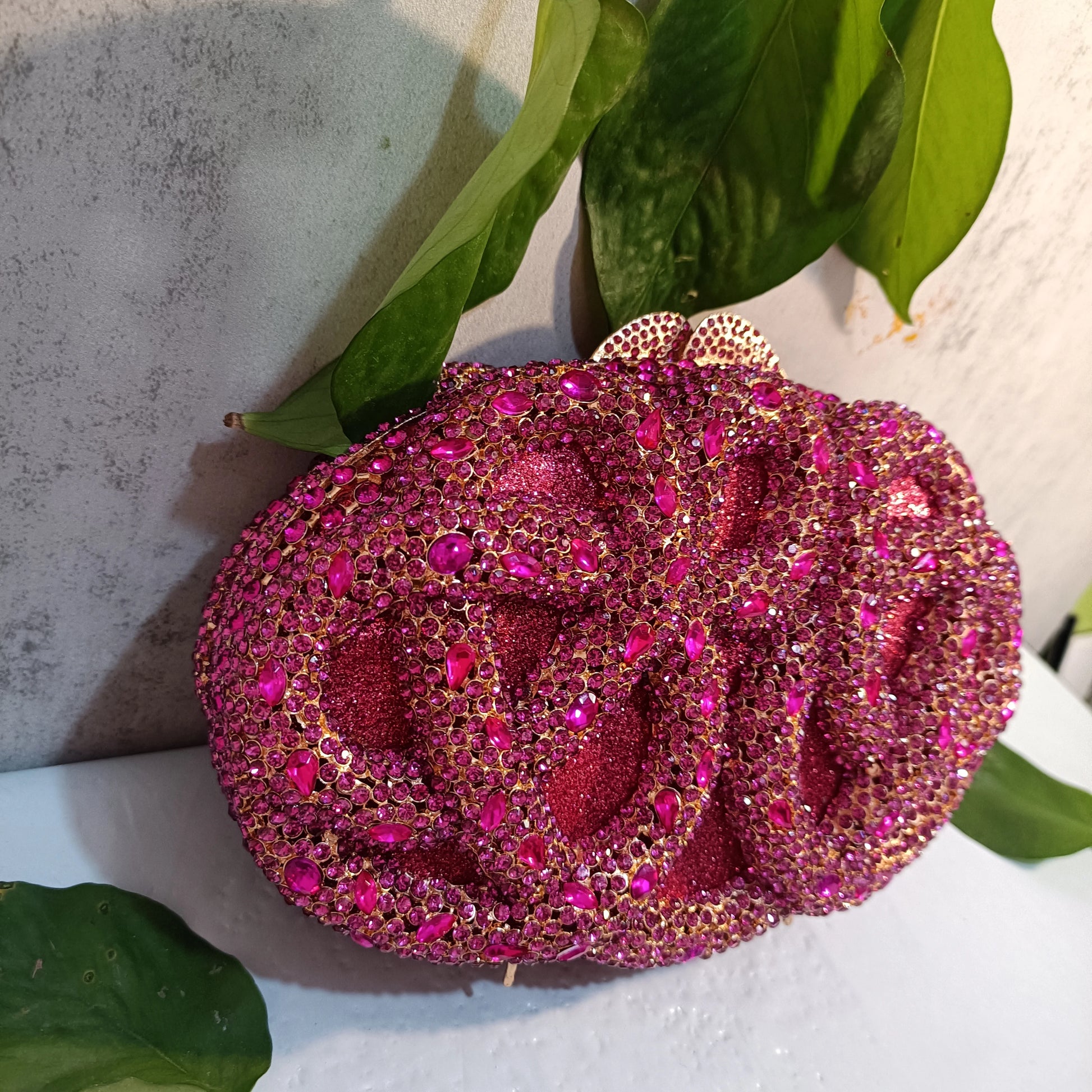 Lady Fushia Wedding Gems Evening Purses Women Luxury Hot Pink Crystal Clutch Purse Party Clutches Bridal Rhinestone Minaudiere-belleandkai.com