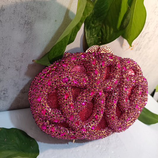 Lady Fushia Wedding Gems Evening Purses Women Luxury Hot Pink Crystal Clutch Purse Party Clutches Bridal Rhinestone Minaudiere-belleandkai.com