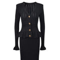 YuooMuoo Brand Fashion One-piece Knitted Maxi Dress Women Elegant V-neck Ruffled Slim Waist Bodycon Sweater Dress Party Vestido-belleandkai.com