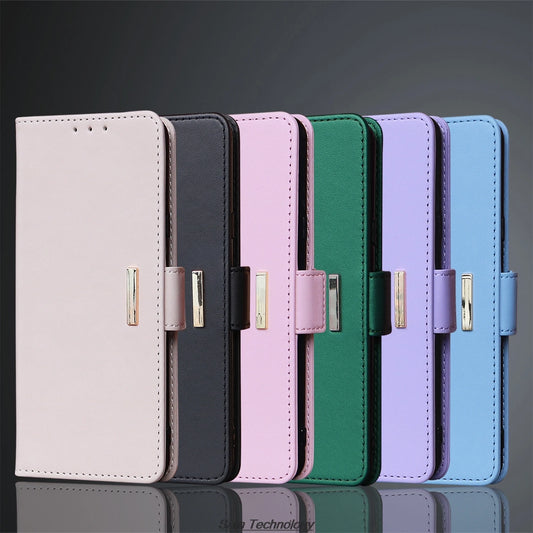 Magnetic buckle Leather Case for OPPO Realme C63 Wallet RFID BLOCKING Flip Cover Women Girls Simple Capa Fundas Coque-belleandkai.com