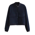 Willshela Women Fashion Solid Bomber Jackets Coat With Pockets V-Neck Single Breasted Long Sleeves Female Chic Lady Outfits-belleandkai.com