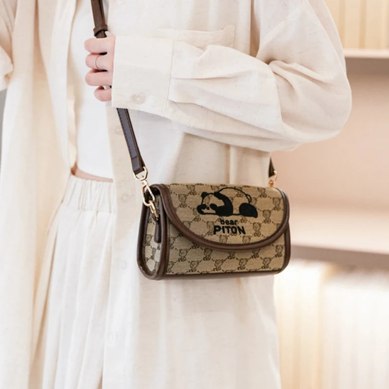 Beibao New Fashionable Cylindrical Bag Women's Shoulder Bag Embroidered Canvas Women's Bag Crossbody Bag Texture Small Bag-belleandkai.com