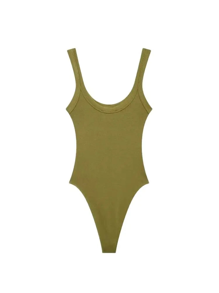 TRZA-Skinny Ribbed Bodysuits for Women, O Neck, Straps, Snap-Button, Female Playsuits, Sexy Fashion-belleandkai.com