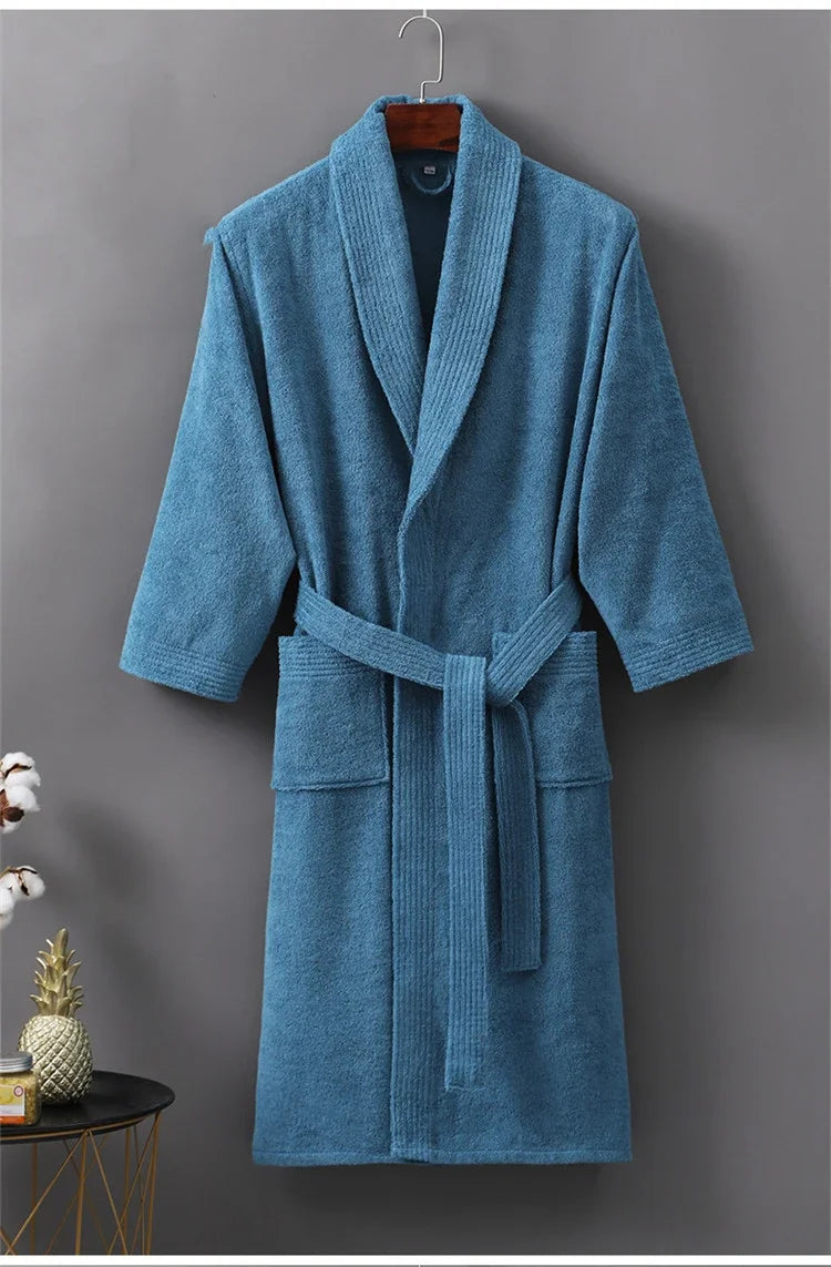 100% Cotton Terry Towel Bathrobe Robe Man And Women Kimono Dressing Gown Sleepwear Water Uptake Hotel Swimming Robe-belleandkai.com