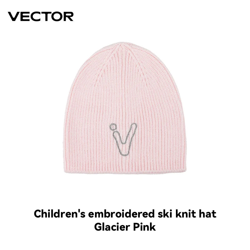 VECTOR Children's Embroidered Ski Knitted Hat Solid Color for Warmth, Warmth, Comfort, and Skin Friendly Trend Versatile-belleandkai.com