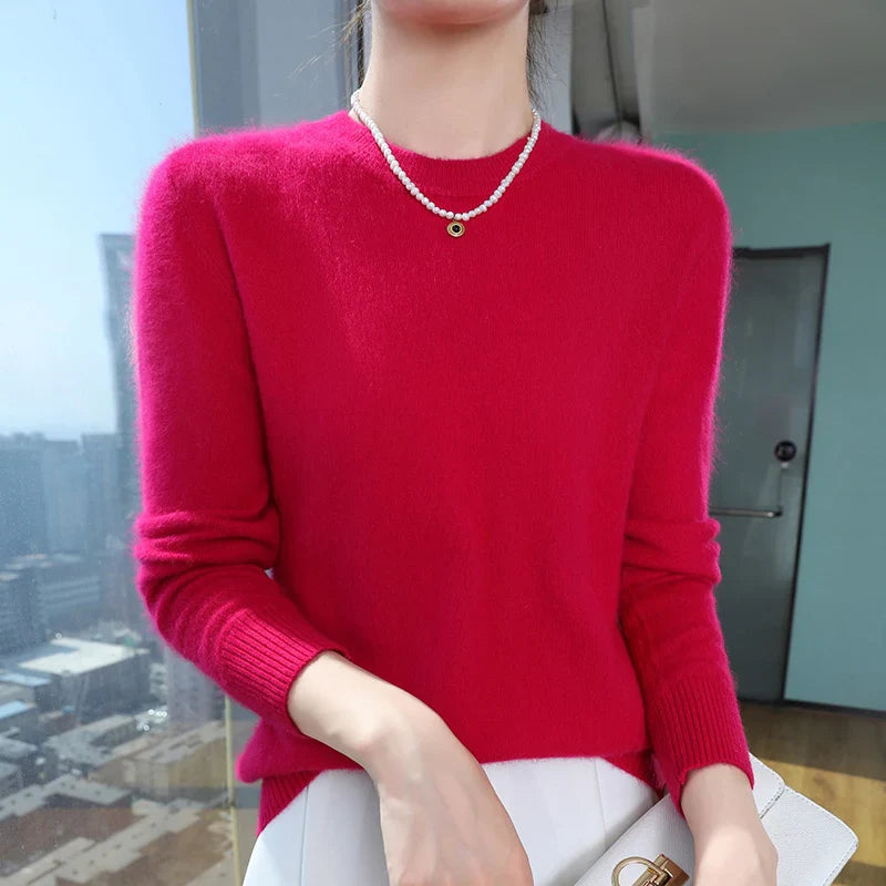 Autumn Winter Half-High-Necked Mink Cashmere Sweater Women's Pullover Loose Large Size Knitted Bottoming Shirt Thickened Warm-belleandkai.com