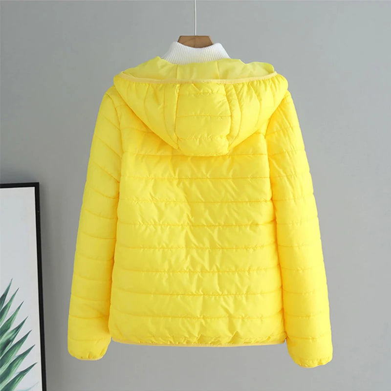 2024 New Winter Women Candy Color Down Cotton Jackets Light Weight Windproof Hooded Warm Outwear Coat Puffer Quilted Parkas-belleandkai.com