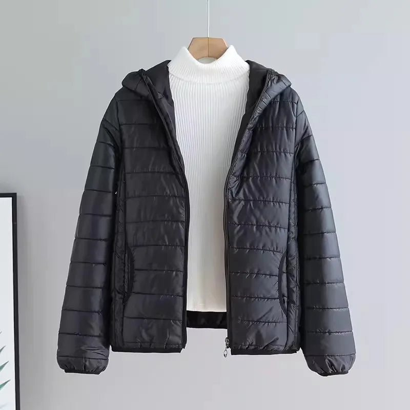 2024 New Winter Women Candy Color Down Cotton Jackets Light Weight Windproof Hooded Warm Outwear Coat Puffer Quilted Parkas-belleandkai.com