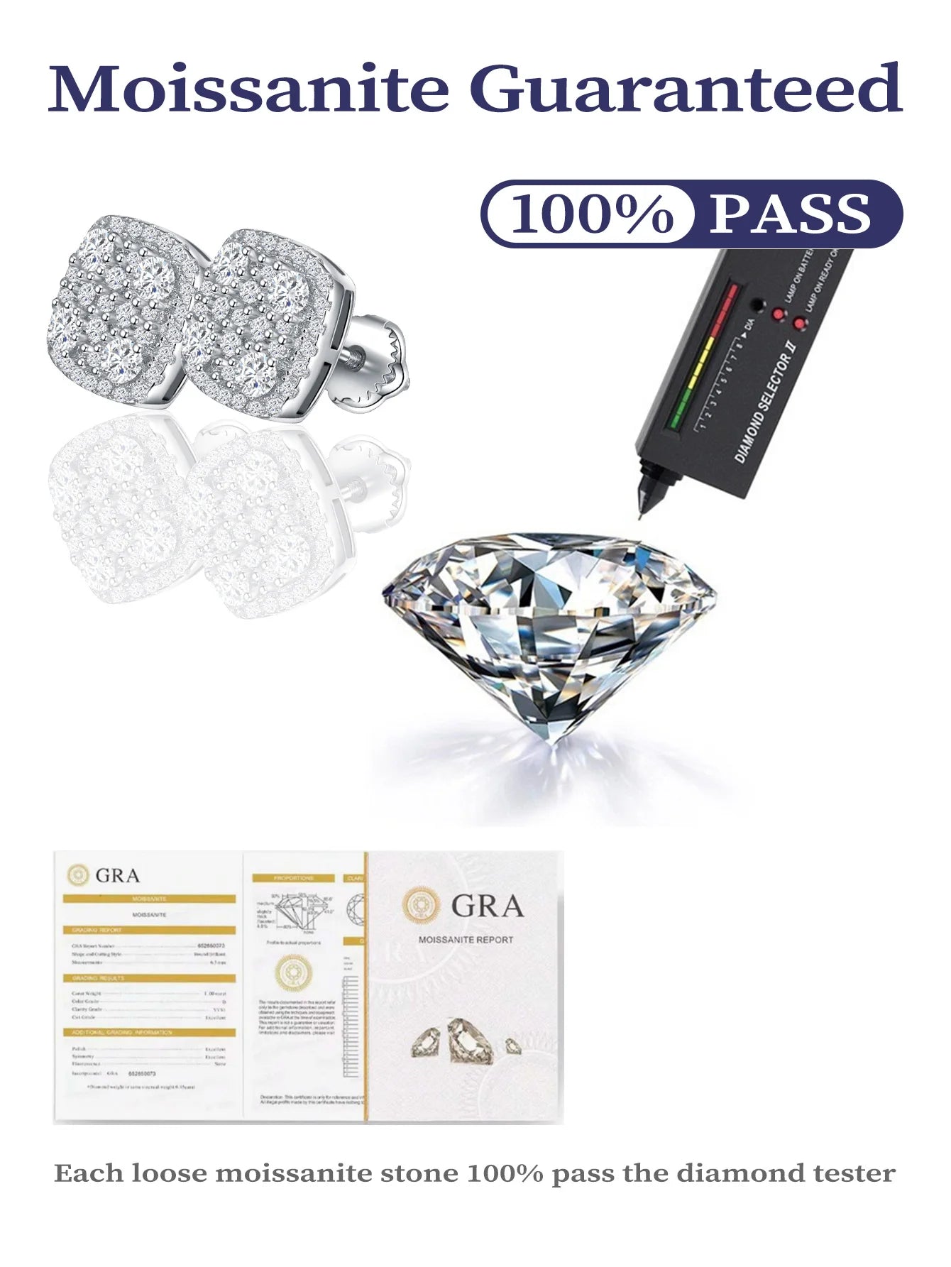Cushion Earrings Moissanite Stud Earring for Woman Full Diamond Earring Engagemet New 2025-belleandkai.com