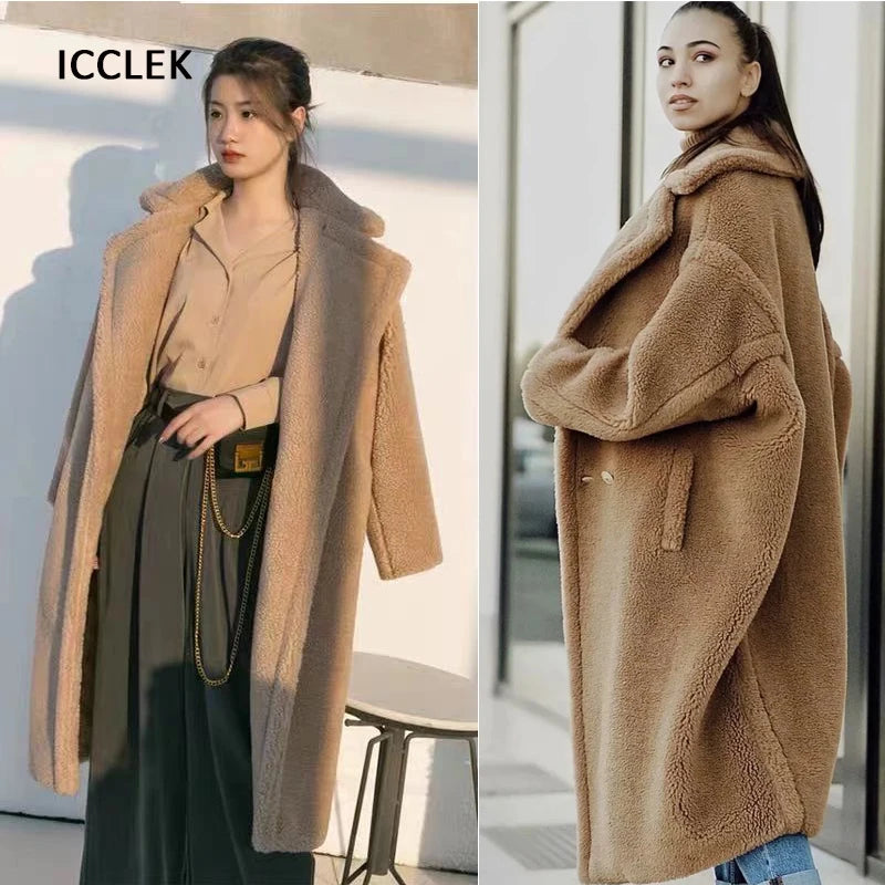 Casual Loose Autumn Women Jacket Winter Teddy Coat Woman Faux Fur Coat Female Plush Thick Warm Fleece Long Jacket Oversized-belleandkai.com