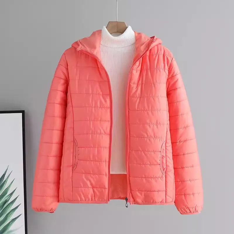 2024 New Winter Women Candy Color Down Cotton Jackets Light Weight Windproof Hooded Warm Outwear Coat Puffer Quilted Parkas-belleandkai.com