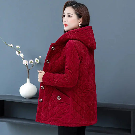 Corduroy Winter Coat Women Puffer Jacket Winter New Korean Style Long Ladies Over-the-knee Cotton Padded Jacket Keep Warm-belleandkai.com