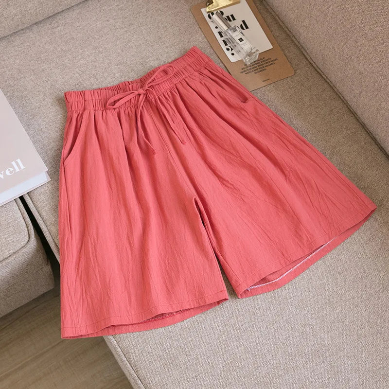 2024 Women Cotton Shorts,Summer Casual Solid Two Pockets shorts high waist loose shorts for girls Soft Cool female shorts-belleandkai.com