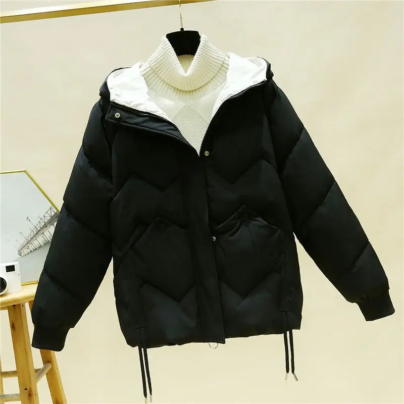 2024 New Winter Coat Women Down Cotton Jacket Lightweight Warm Loose Cotton Padded Jackets Casual Black Red Outerwear Female-belleandkai.com