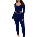 Sexy fashion solid color U-neck tight women's jumpsuit JX5634-belleandkai.com