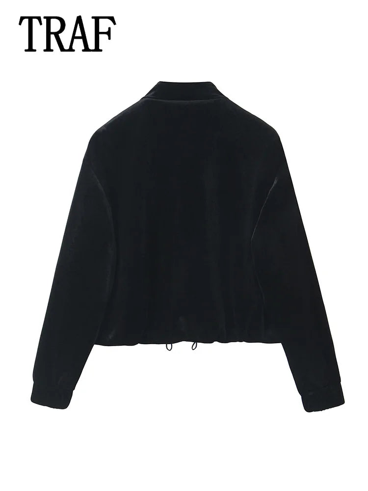 Women Fashion Velvet Trouser Set Streetwear Woman Wide Leg Long Pant +Long Sleeves Short Coat Top Women outfit-belleandkai.com