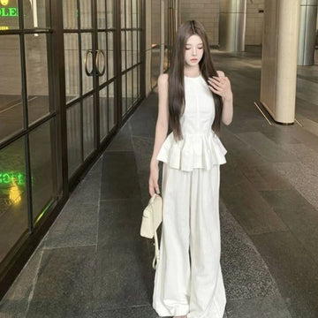 Pant Sets for Women 2 Pieces Ruffle New Matching Chic and Elegant Clothes Full Casual Luxury Promotion Wide Leg Trousers Woman-belleandkai.com
