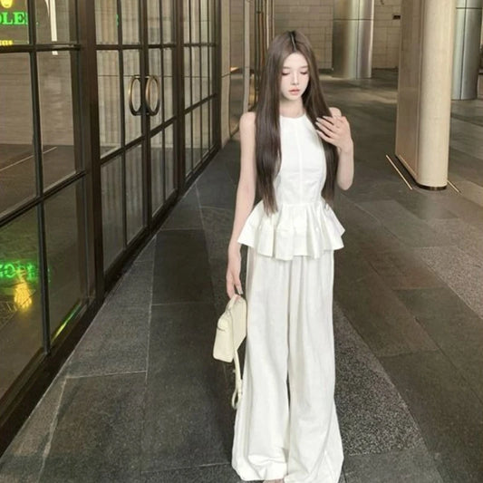 Pant Sets for Women 2 Pieces Ruffle New Matching Chic and Elegant Clothes Full Casual Luxury Promotion Wide Leg Trousers Woman-belleandkai.com