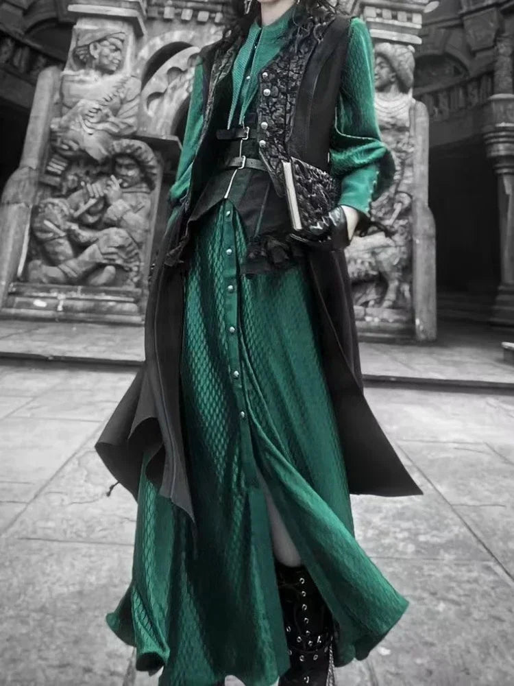 Streetwear Vintage Dragon Design Long Shirt Dresses Grunge Y2k Aesthetic Vestidos Gothic Harajuku Women Men Cosplay Grunge Dress-belleandkai.com