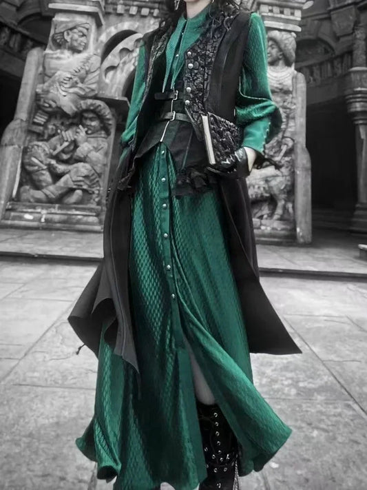 Streetwear Vintage Dragon Design Long Shirt Dresses Grunge Y2k Aesthetic Vestidos Gothic Harajuku Women Men Cosplay Grunge Dress-belleandkai.com