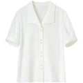 SENTUBILA Turn Down Collar Shirt Women Summer 2025 Twill Texture Chic Button Short Sleeve Elegant Solid Woman Blouse 152C87931-belleandkai.com