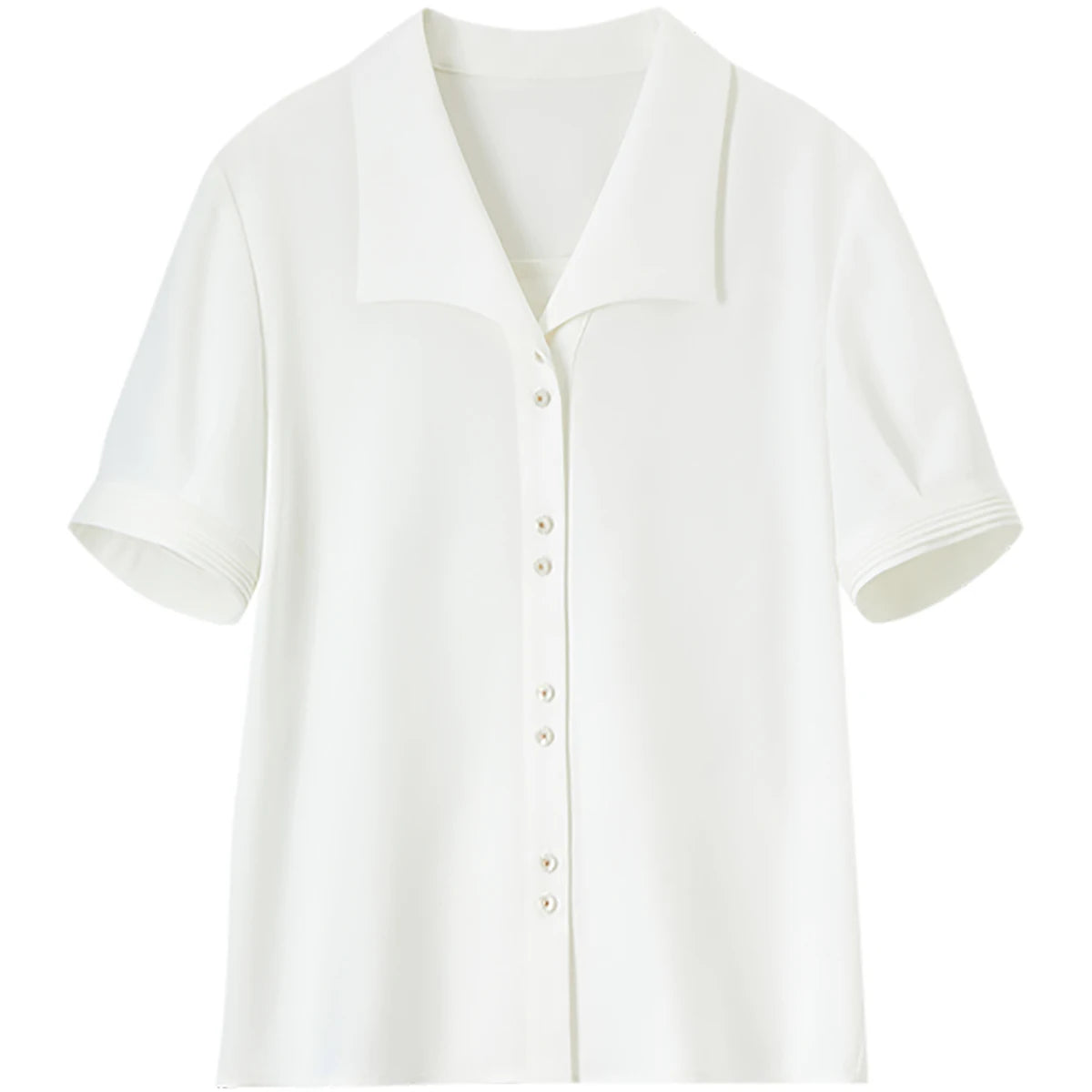 SENTUBILA Turn Down Collar Shirt Women Summer 2025 Twill Texture Chic Button Short Sleeve Elegant Solid Woman Blouse 152C87931-belleandkai.com