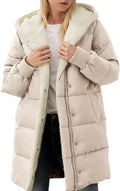 Womens Winter Warm Coats Sherpa Fleece Lined Long Hooded Puffer Jacket-belleandkai.com