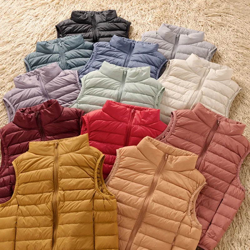 12 Colors 90% White Duck Down Women Sleeveless Jackets 2023 New Arrivals Female Ultra Lightweight Packable Vest Women Coats-belleandkai.com