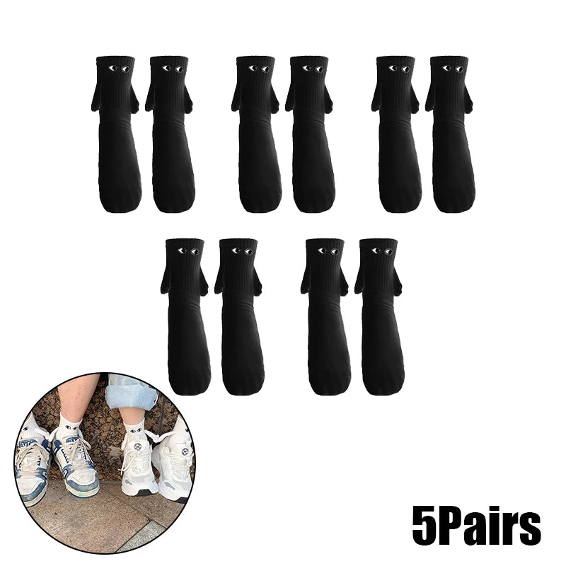Magnetic Socks with Hands Women Men Fashion Black White Funny Cute Cartoon Eyes Couple Mid-tube Socks for Gifts-belleandkai.com