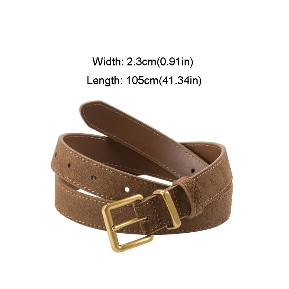 Women Luxury Design Suede Leather Belt Casual Trendy Frosted Cowhide Belt Versatile Pin Buckle Waistband Gifts-belleandkai.com