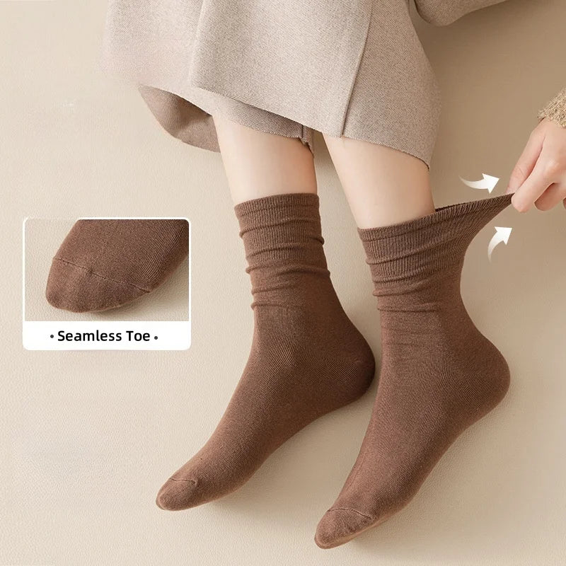 1/5 Pairs Cotton Socks Women Seamless Soft Crew Socks Medium Tube Long Loose Casual Solid Color Anti-Pilling Breathable-belleandkai.com