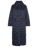 Cotton padded women's loose collar warm single breasted solid color comfortable ultra simple diamond grid long coat jacket-belleandkai.com