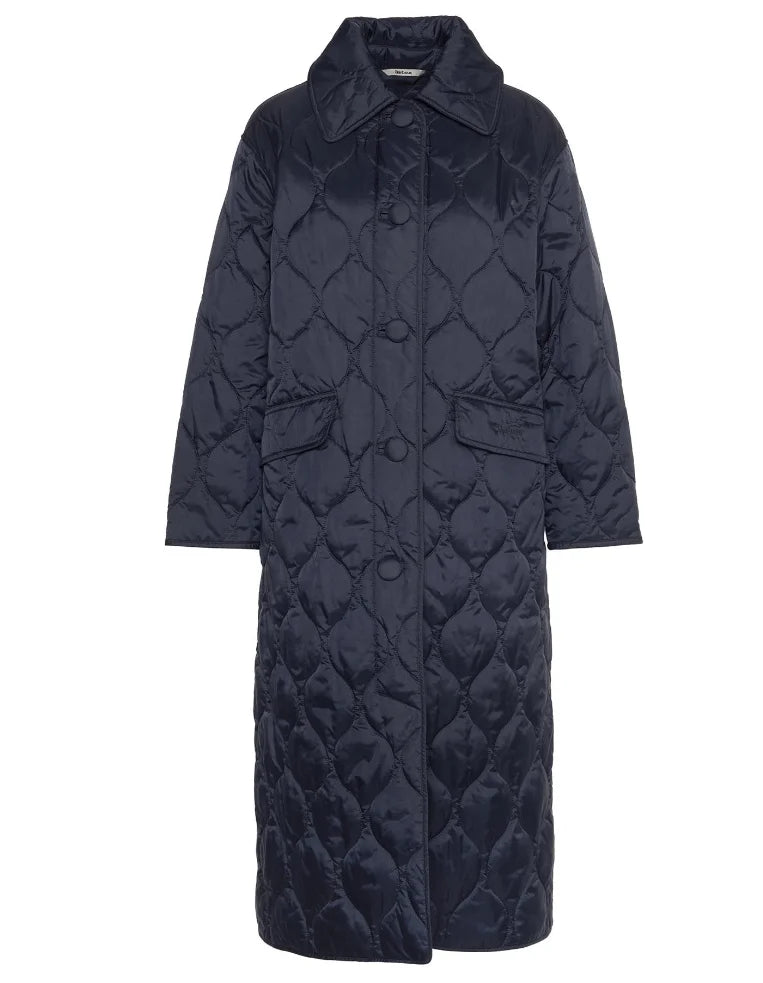 Cotton padded women's loose collar warm single breasted solid color comfortable ultra simple diamond grid long coat jacket-belleandkai.com