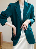 Women Blazers Spring Summer New Fashion Korean Silk Satin Suit V-neck Loose Top Jacket Single Button Suit Blazers Outerwear-belleandkai.com