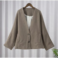 New Women's Coat Top Autumn Streetwear Fashion Button Long Sleeves Coat Solid Sexy V-Neck Casual Slim Versatile Female Clothing-belleandkai.com