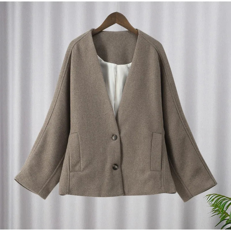 New Women's Coat Top Autumn Streetwear Fashion Button Long Sleeves Coat Solid Sexy V-Neck Casual Slim Versatile Female Clothing-belleandkai.com