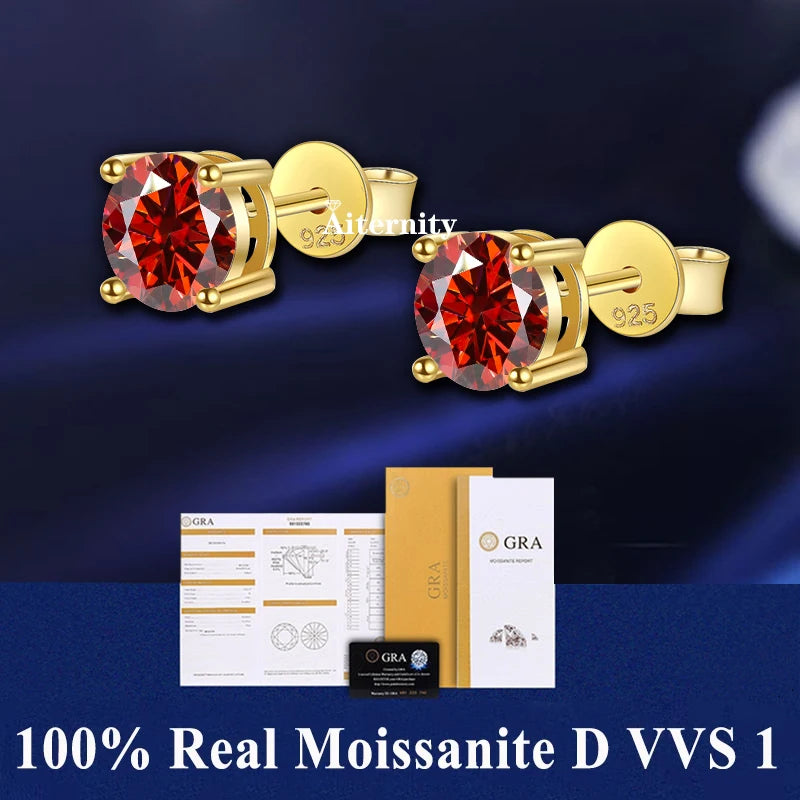 Hot Moissanite Studs 6 prong Earrings Pass Diamond tester For Men Women 18K Platinum Plated Bride Wedding Gemstone 925 Silver-belleandkai.com