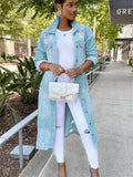New Arrival Fashion Hole Cotton Autnmn Winter Long Denim Jacket 2023 Trench Coat Cardigan Jeans Cape Women Long Sleeve Jean Coat-belleandkai.com