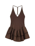 TRAF Women's Deep V-neck Sleeveless Sling Mini Dress Temperament Sexy Splicing Neck Short Backless Dress Elegant Women's Fashion-belleandkai.com