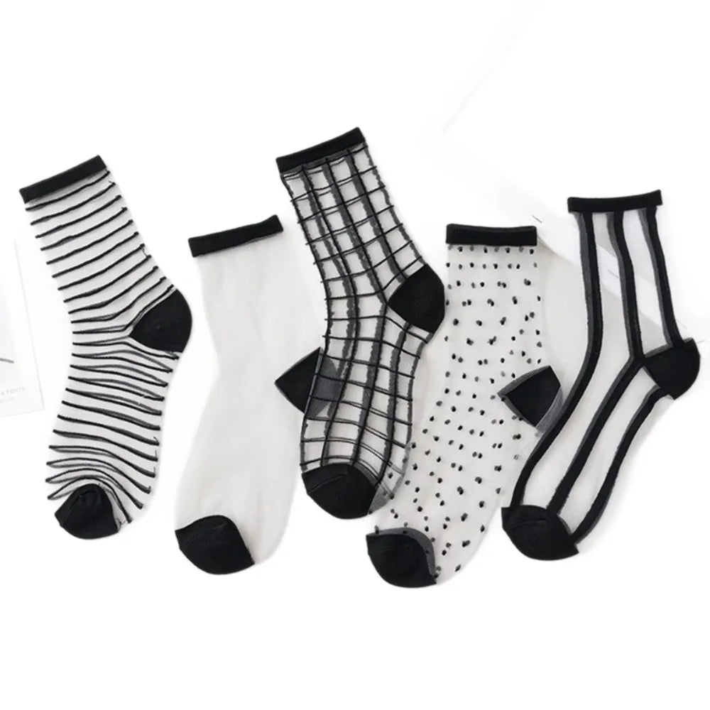 Women's Summer Socks Thin & Breathable Ankle Socks | Striped/Transparent/Plaid/Dots Pattern, Casual Socks for Women (10Pair)-belleandkai.com