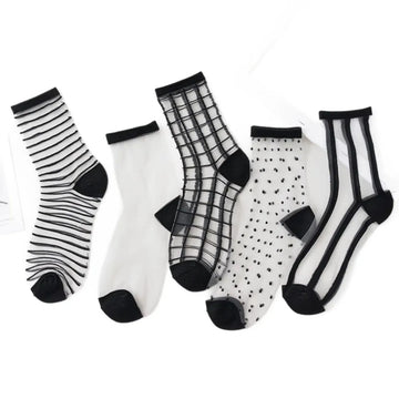 Women's Summer Socks Thin & Breathable Ankle Socks | Striped/Transparent/Plaid/Dots Pattern, Casual Socks for Women (10Pair)-belleandkai.com