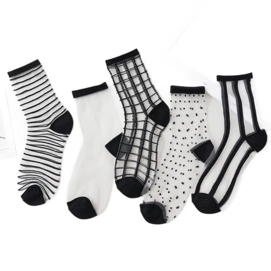 Women's Summer Socks Thin & Breathable Ankle Socks | Striped/Transparent/Plaid/Dots Pattern, Casual Socks for Women (10Pair)-belleandkai.com