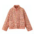 Print Quilted Cotton Jacket Women Fashion Long Sleeved High Neck Coats Female Single Breasted Loose Coat Autumn New Outerwear-belleandkai.com