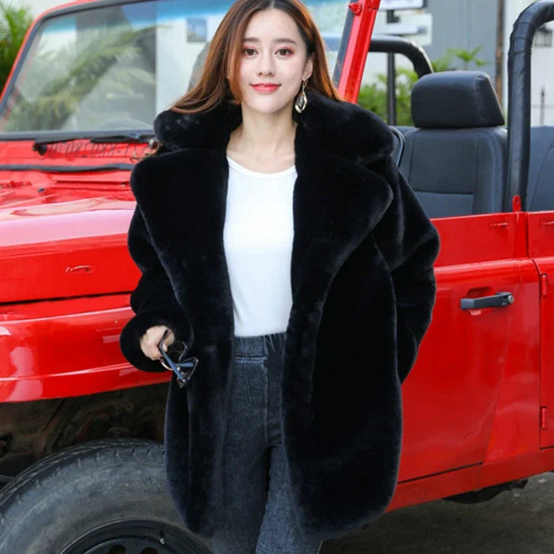 Winter Furry Coat Hairy Woman Jacket Thick Rabbit Fur Coat Female Plush Overcoat Comfort Fur Coat-belleandkai.com
