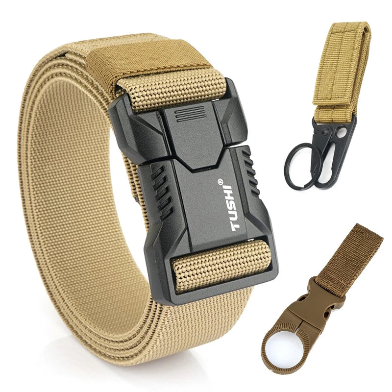 VATLTY New Tactical Outdoor Belt for Men and Women Aluminum Alloy Buckle Quick Release Elastic Belt Casual Belt Jeans Waistband-belleandkai.com