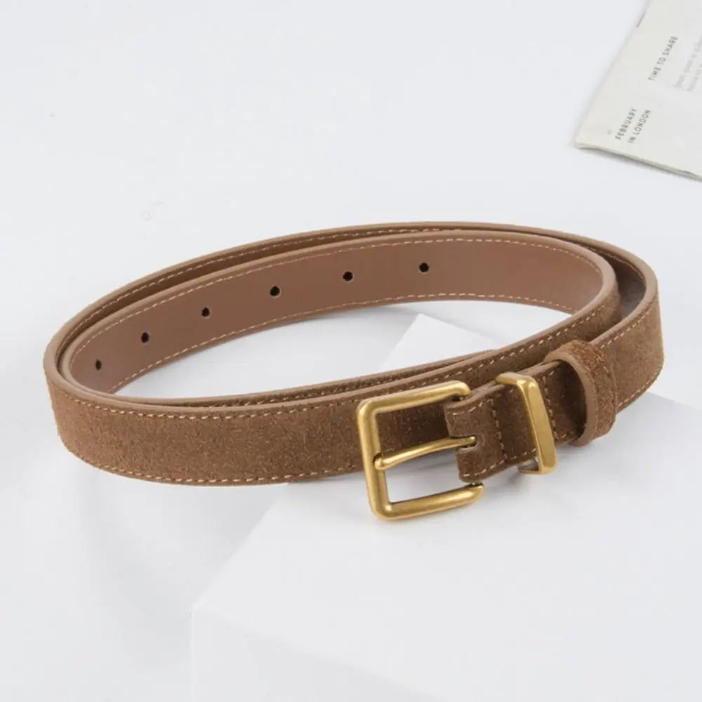 Women Luxury Design Suede Leather Belt Casual Trendy Frosted Cowhide Belt Versatile Pin Buckle Waistband Gifts-belleandkai.com