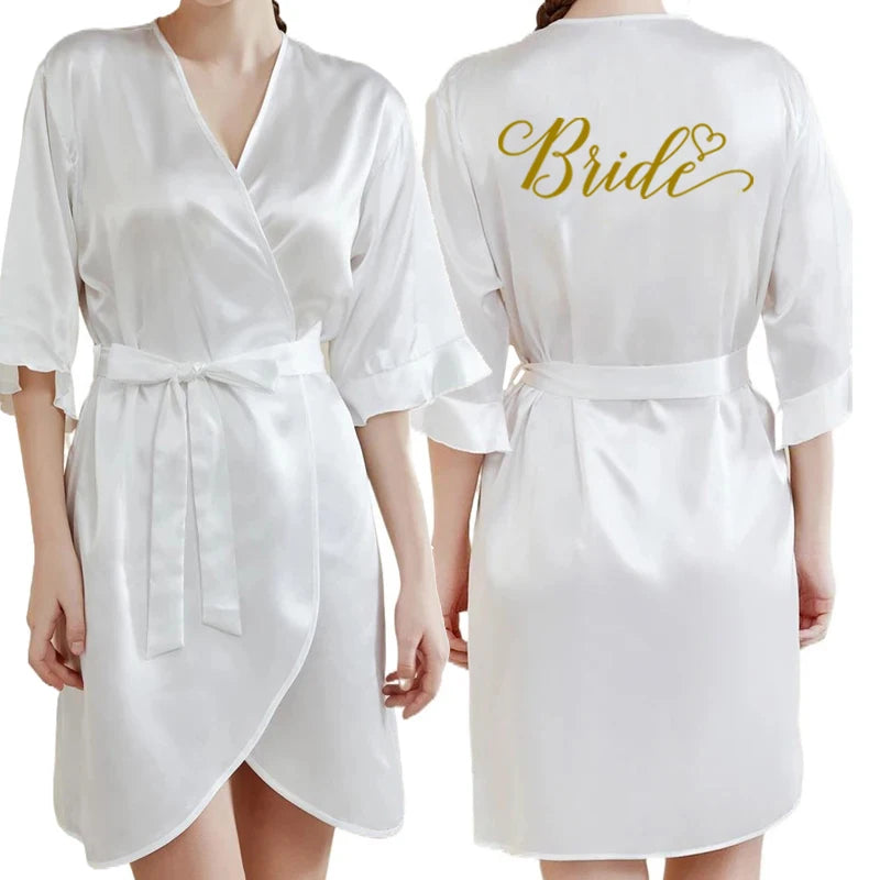 Rose Gold Women Bathrobe White Letter Bride Bridesmaid Mother Maid of Honor Get Ready Bridal Party Robes Gifts Dressing Gown-belleandkai.com
