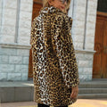 Women‘s Leopard Print Faux Fur Coat Open Front Fuzzy Suit Collar Women Fashion Warm Faux Fur Mid-Length Coat-belleandkai.com