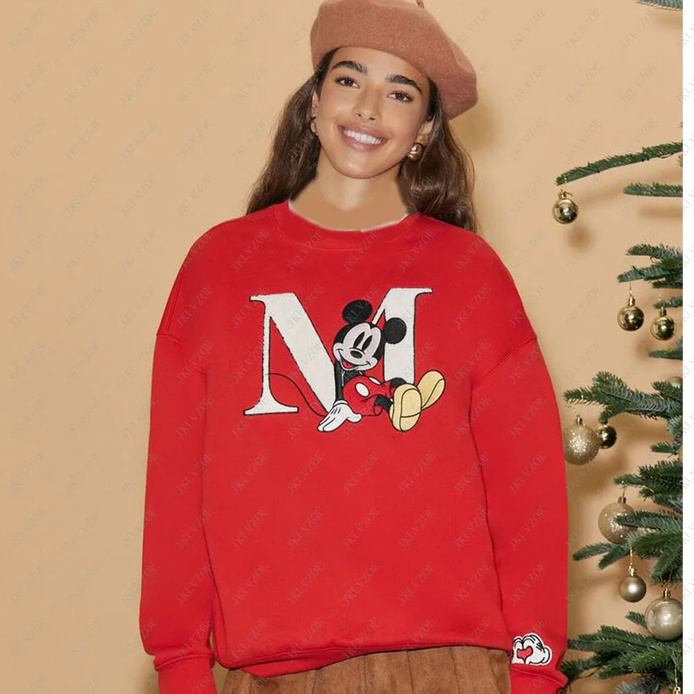 2024/25 Women Sweatshirts Girls Clothes Casual Tee Shirts Minnie Holiday Top Hoodie Unisex Red Mickey Mouse Pullover Hot Y2k-belleandkai.com